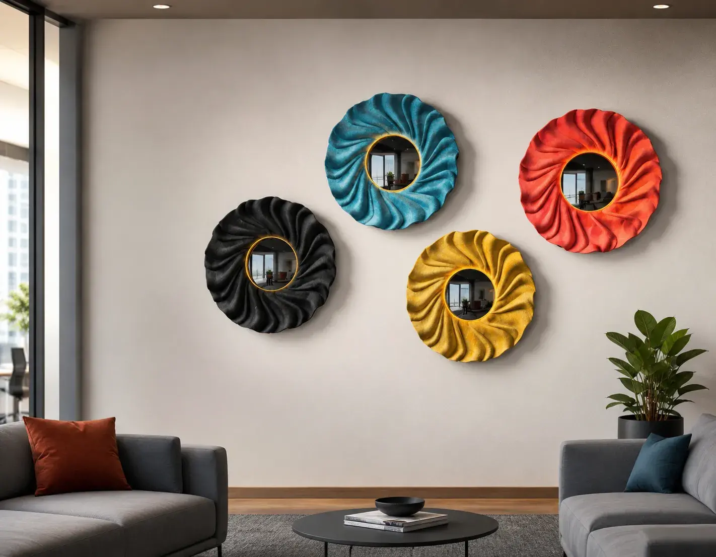 Blue PET Felt acoustic ceiling lighting for open office interiors